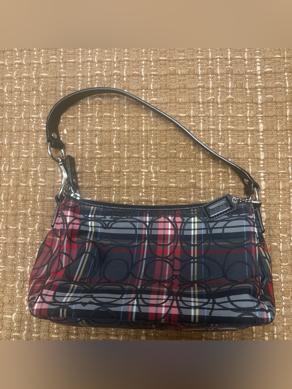 Coach Plaid Signature Shoulder Bag - Red, Black, Gray